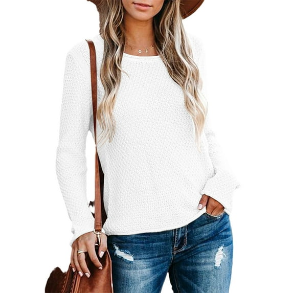 Long Sleeve Spring Autumn Women Lightweight Knit Sweater Female Round Neck Pullover