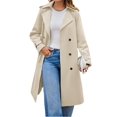 thumbnail image 1 of Long Sleeve Spring Fall Solid Color Double Breasted Casual Lapel Long Trench Coat, 1 of 5