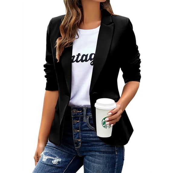 Long Sleeve Spring Fall Women One Button Blazer Work Office Coat