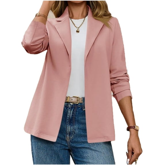 Long Sleeve Spring Fall Women Solid Open Front Blazer Work Office Coat