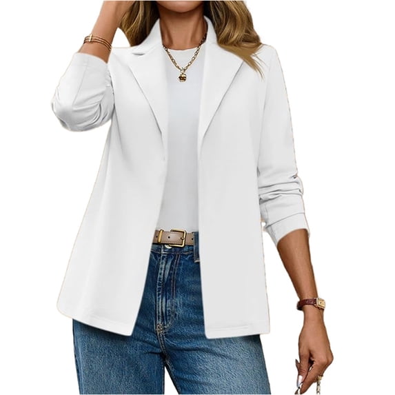 Long Sleeve Spring Fall Women Solid Open Front Blazer Work Office Coat