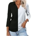 thumbnail image 1 of Long Sleeve Spring Tops Oversized 2025 Trendy Round Crew Neck Casual Color Block Womens Shirts Blouses, 1 of 5