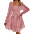 thumbnail image 1 of Long Sleeve Square Neckline Women Mesh Ruffle Dress, 1 of 2
