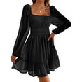 thumbnail image 1 of Long Sleeve Square Neckline Women Mesh Ruffle Dress, 1 of 2