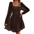thumbnail image 1 of Long Sleeve Square Neckline Women Mesh Ruffle Dress, 1 of 2