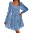 thumbnail image 1 of Long Sleeve Square Neckline Women Mesh Ruffle Dress, 1 of 2