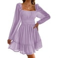thumbnail image 1 of Long Sleeve Square Neckline Women Mesh Ruffle Dress, 1 of 2