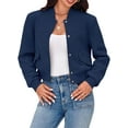 thumbnail image 1 of Long Sleeved Women Button Down Casual Crop Coat Bomber Jacket, 1 of 6