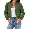 thumbnail image 1 of Long Sleeved Women Button Down Casual Crop Coat Bomber Jacket, 1 of 6