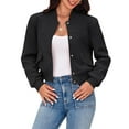 thumbnail image 1 of Long Sleeved Women Button Down Casual Crop Coat Bomber Jacket, 1 of 6