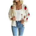 thumbnail image 1 of Long Sleeve Strawberry Cardigan Womens V Neck Button Front Knit Sweater Cardigans Hollow Loose Fall Knitwear Beige, M, 1 of 7