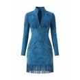 thumbnail image 1 of Long Sleeve Stretch Faux Suede Moto Dress Fringe Tassel Detailing Nashville Concert, 1 of 8