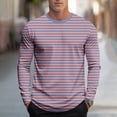 thumbnail image 1 of Long Sleeve Striped Shirts for Men Casual Loose Fit Crew Neck Breathable Gym Workout Tops, 1 of 5