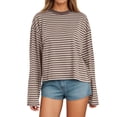 thumbnail image 1 of Long Sleeve Striped Tee with Contrast Collar, Women's Loose Fit Casual Top, Everyday Relaxed Shirt, 1 of 4