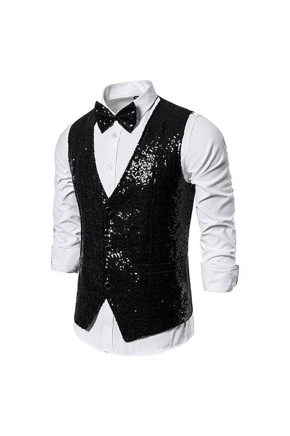 Mens Formal Suit Vest Business Dress Vest for Suit or Tuxedo,Men's Fashion Sequins Vest Jacket V-Neck Sleeveless Business Wedding Suit Vests Waistcoat