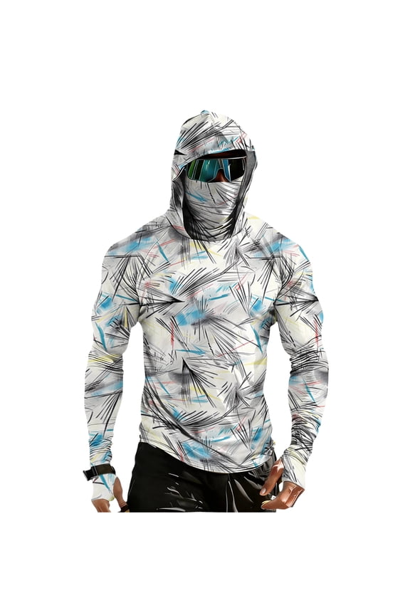 Long Sleeve Sun Protection Fishing Hooded Shirts for Men, Breathable Compression Rash Guard UV Casual Hiking Outdoor Gear