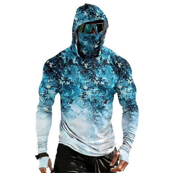 Long Sleeve Sun Protection Fishing Hooded Shirts for Men, Breathable Compression Rash Guard UV Casual Hiking Outdoor Gear
