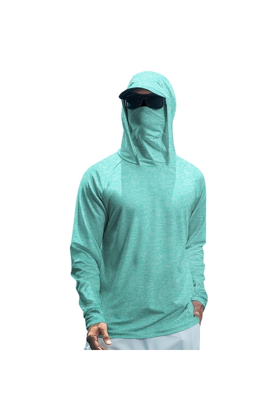 Long Sleeve Sun Protection Shirts for Men UV Spf Upf 50+ Rash Guard Sun Shirts with Mask Long Sleeve Hoodies Lightweight Sun Protection Blouses,Turquoise S