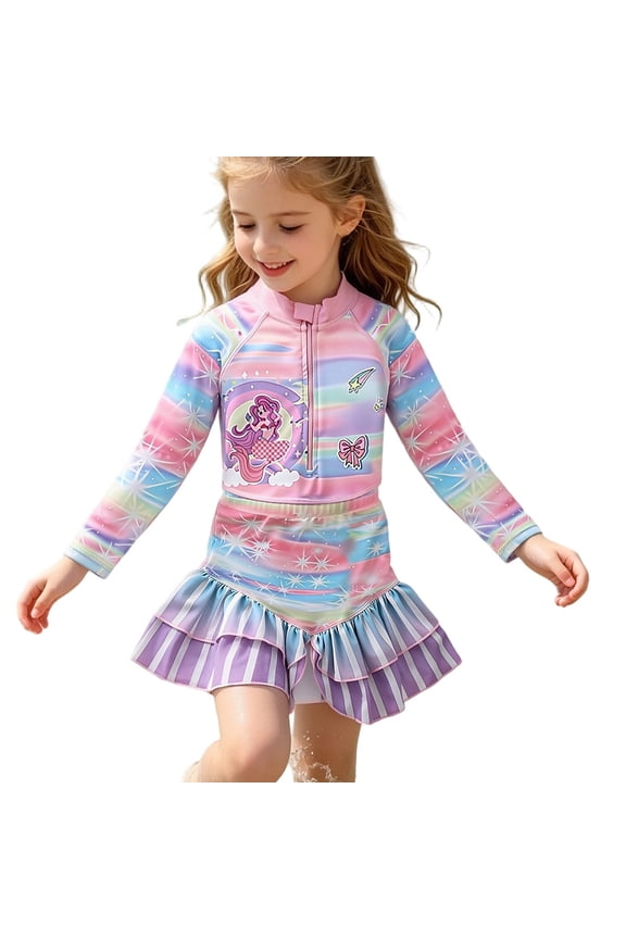 Long Sleeve Sun Swimsuit Detachable Tail Girls Two Piece Rash Guard Clothes