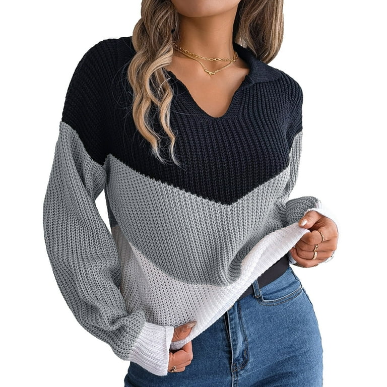 V-Neck Colorblock Long Sleeve Sweater V-Neck Colorblock Long Sleeve Sweater