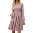 thumbnail image 1 of Long Sleeve Sweater Dress for Women Crew Neck Empire Waist Baby Doll Dresses Fall Winter Casual Dress with Pockets, 1 of 5