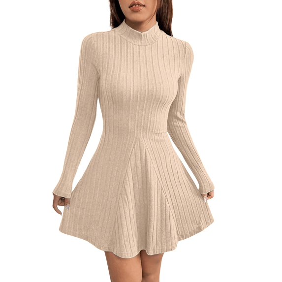 Long Sleeve Sweater Dresses for Women 2024 Fall Ribbed Knit Bodycon Crew Neck Slimming Wedding Guest Mini Dress