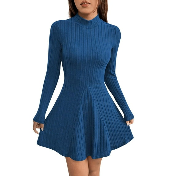 Long Sleeve Sweater Dresses for Women 2024 Fall Ribbed Knit Bodycon Crew Neck Slimming Wedding Guest Mini Dress