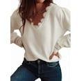 thumbnail image 1 of Long Sleeve Sweater for Women Lace V Neck Casual Cute Tops Loose Fit Fall Winter Basic Clothing White S, 1 of 8
