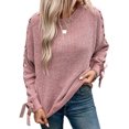 thumbnail image 1 of Long Sleeve Sweater with Ribbed Bows Tie Detail Winter Warm Pullover Color Knitwear Fashionable Knit Top for Women, 1 of 9