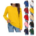 thumbnail image 1 of Long Sleeve Sweaters For Women Loose Fit Fleece Oversized Sweatshirts Drawstring Crew Neck Cozy Winter Daily Shirt with Pockets Yellow 3XL, 1 of 6
