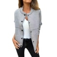 thumbnail image 1 of Long Sleeve Sweaters for Women Crewneck Button Down Solid Knit Cardigan Outwear Gray 3XL, 1 of 5
