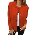 thumbnail image 1 of Long Sleeve Sweaters for Women Crewneck Button Down Solid Knit Cardigan Outwear Orange L, 1 of 5