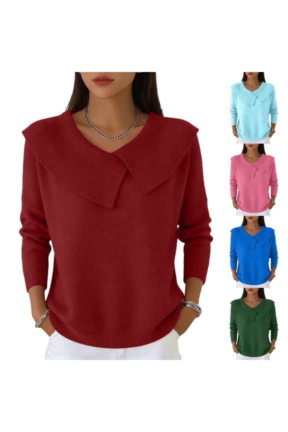 Long Sleeve Sweaters for Women Shawl Collar Knit Top Casual Loose Pullover Royal Blue XL