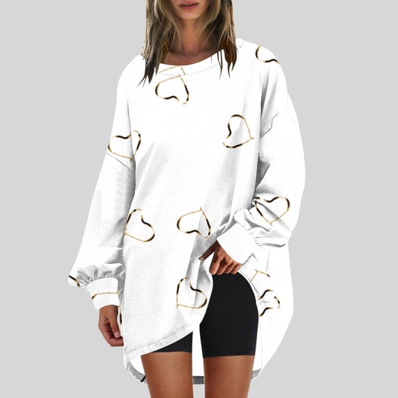 Long Sleeve Sweatshir Oversized T-Shirts for Women Crew Neck Tee Printed Casual Loose Vintage Pullover Tops Fall Tee (White XL)