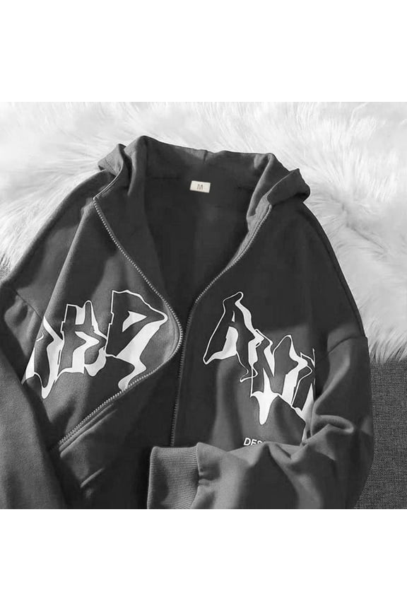 Long Sleeve Sweatshirt For Men Zip Up Hoodies Hip Hop Goth Print Street Fashion Unisex Drawstring Sweat Jacket 2025 Pullover Sweaters Winter Clothes