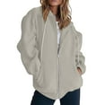 thumbnail image 1 of Long Sleeve Sweatshirt For Women Casual Comfortable Solid Color Loose Zipper Hooded Coat Everyday Style Tops Clothes With Pocket, 1 of 4