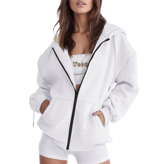 Long Sleeve Sweatshirt For Women Casual Comfortable Solid Color Loose Zipper Hoodie Everyday Style Outfits Winter Clothes 2025