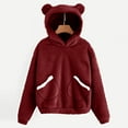 thumbnail image 1 of Long Sleeve Sweatshirt For Women Fleece Hoodies Bear Ears Hooded Coat Warm Casual Comfortable Loose Fall Outwear Tops Clothes With Pocket Wine S, 1 of 4