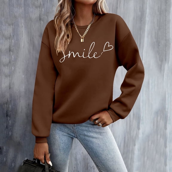 Long Sleeve Sweatshirt For Women Trendy Daily Home Outdoor Workout Solid O Neck T Shirt Printed Winter Pullover Jumper Tops