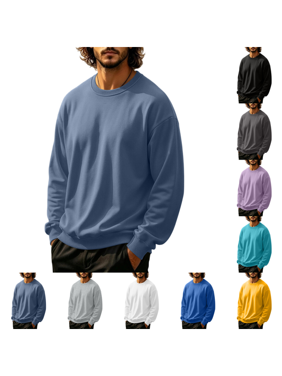Long Sleeve Sweatshirt Mens Fleece Performance Crewneck Sweatshirts for Men Navy M