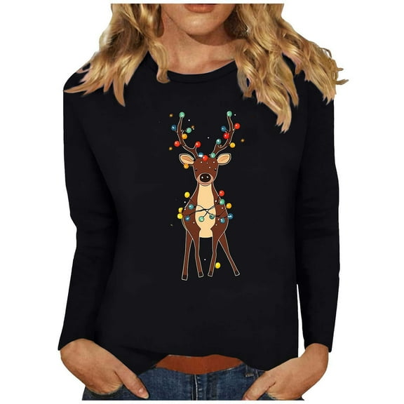 Long Sleeve Sweatshirt Women Christmas Sweatshirts Graphic Crewneck Oversized Xmas Holiday Pullover Top