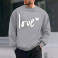 thumbnail image 1 of Long Sleeve Sweatshirt for Men Hearted Printed Casual Crew Neck Basic Spring Fall Tops Loose Fit Comfy Solid Tshirts Plus Size Gray Letter S, 1 of 6