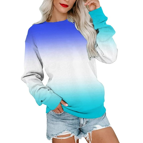 Long Sleeve Sweatshirt for Women Casual Crewneck Gradient Color Pullover Tops Lightweight Fashion Loose Fit Fall Clothing