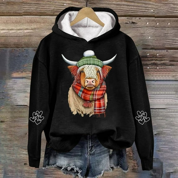 Long Sleeve Sweatshirt for Women Cow for Cow for Western Cow Print Shirt Country Western Winter Pullover Jumper Tops