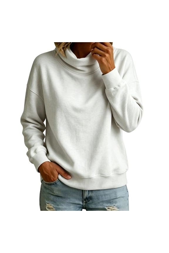 Long Sleeve Sweatshirt for Women Cowl Neck Turtleneck Drop Shoulder Pullover Tops Ribbed Trim Relaxed Fit Casual Basic Sweatshirt