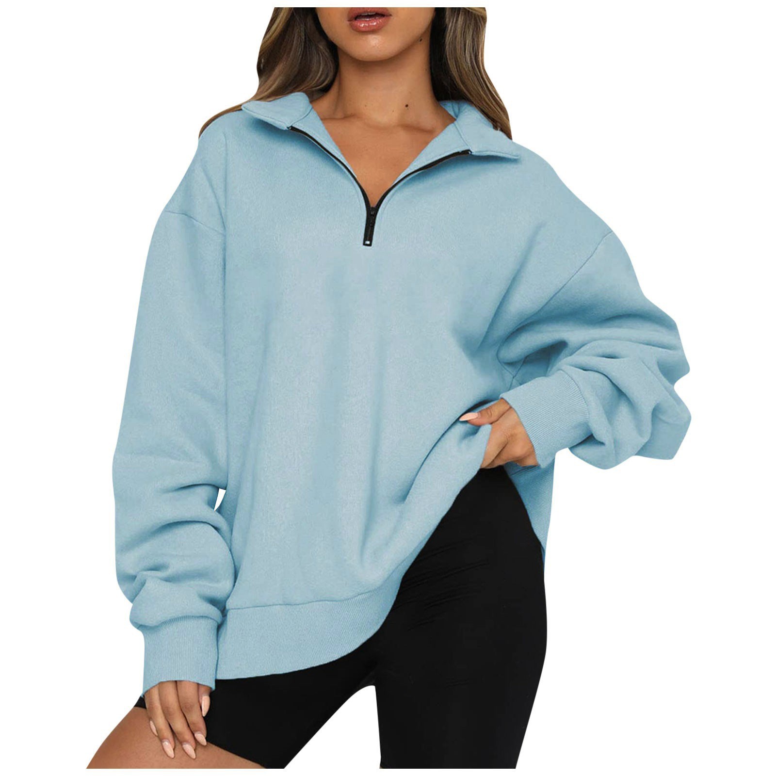 Long Sleeve Sweatshirt for Women Fleece Oversized Pullover Tops Zip Up