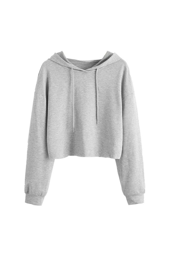 Long Sleeve Sweatshirts Hoodies for Womens Winter Fall Clothes Drawstring Crop Sweatshirt Crop Hoodie Pullover Blouse Tops