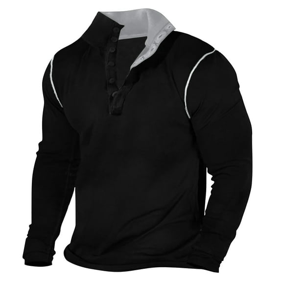 Long Sleeve Sweatshirts for Men Pullover Button Stand Collared Shirts Boys Classic Solid Color No Hood Sweatshirt Tops