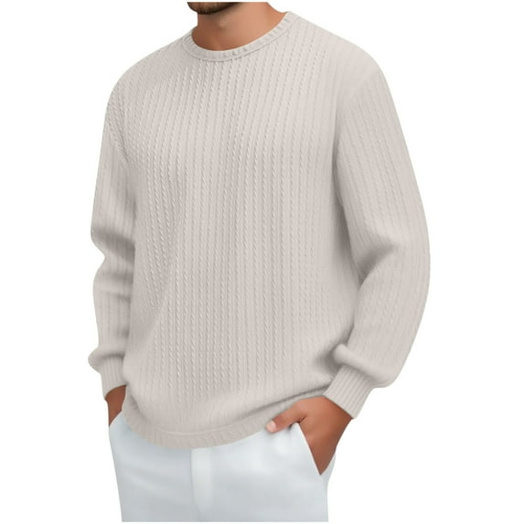 Long Sleeve Sweatshirts for Men No Hood Crewneck Shirts Mens Casual Solid Color Textured Pullover Basic Going-Out Loungewear Sweatshirt Tops