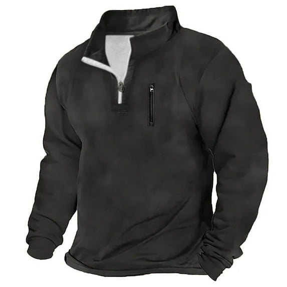Long Sleeve Sweatshirts for Men with Zipper Stand Collared Golf Shirts Mens Casual Solid Color Pullover Vintage Office Work Sweatshirt Tops